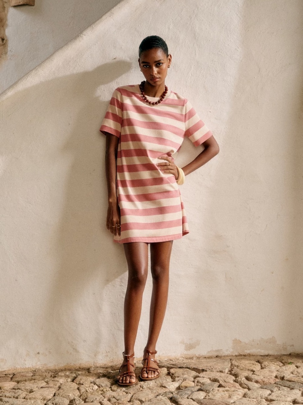 NWT Sezane Selina Dress, Pink and Cream Striped Tshirt Mini Dress, Medium